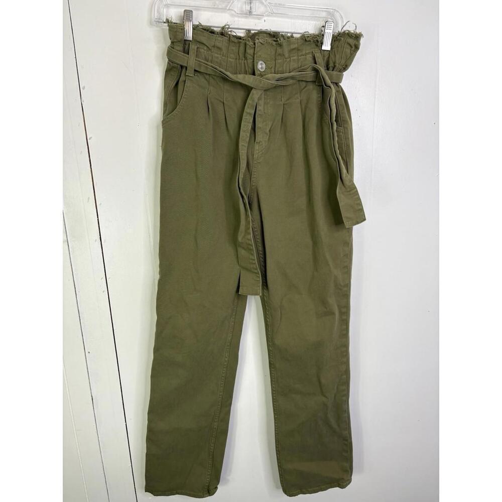Hudson Pants Womens 25 Pleated Paperbag Tie Waist High Rise Green Granola